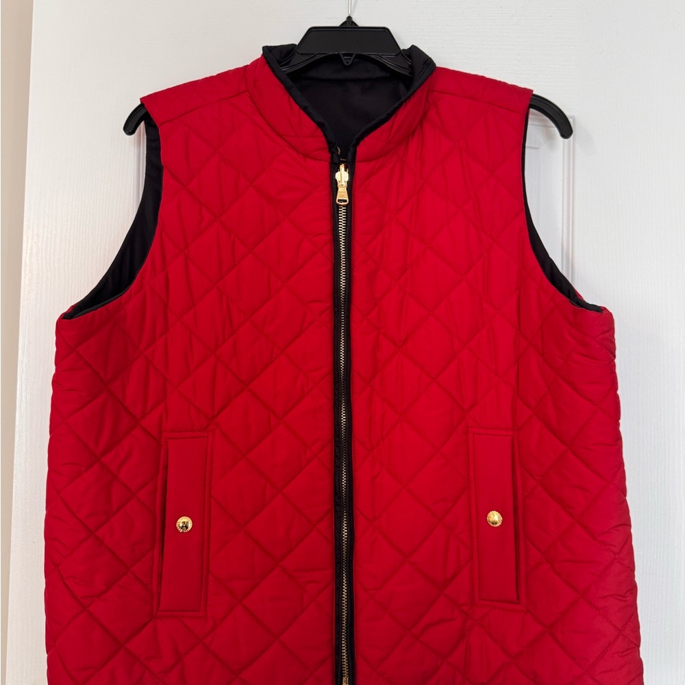 Ralph Lauren Red Quilted Sleeveless Vest with Gold Zip